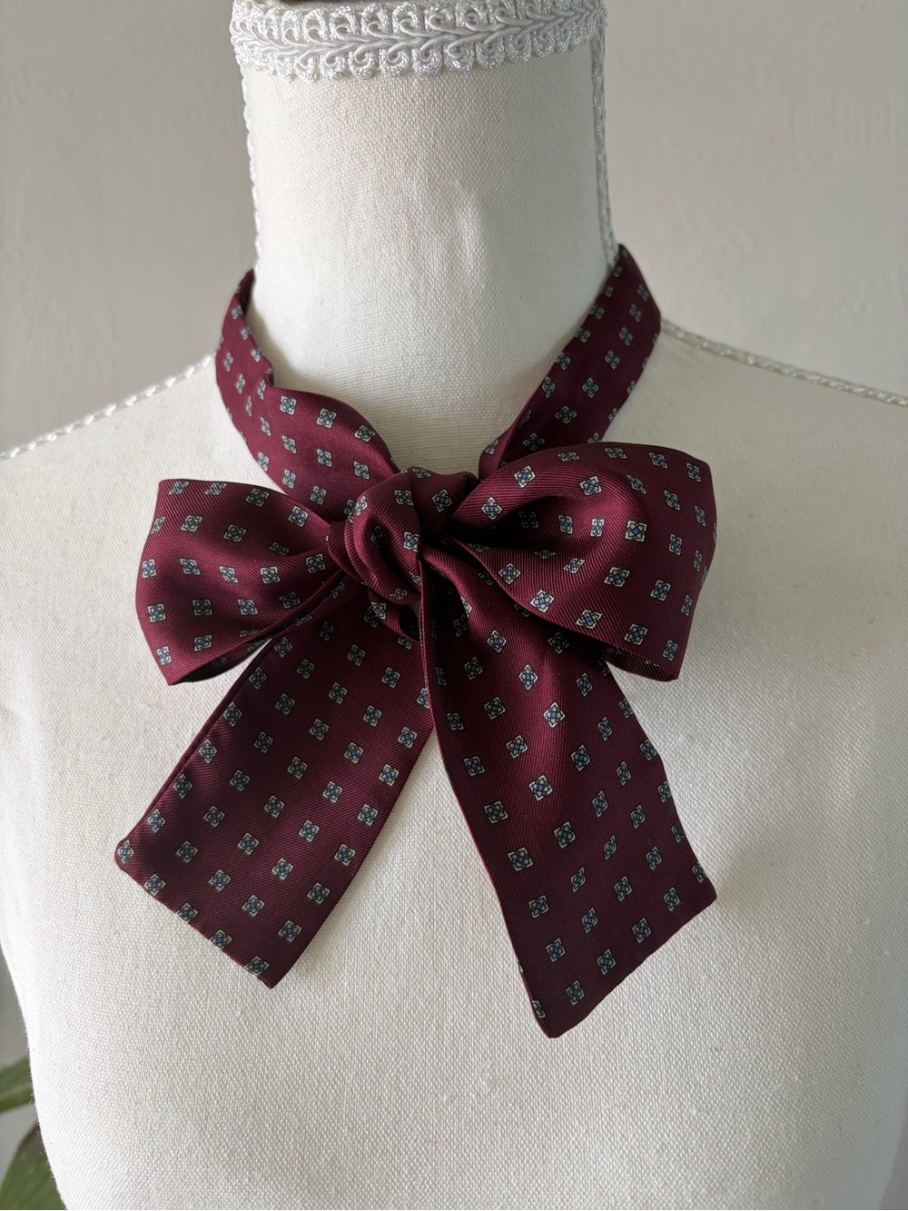 Vintage Chas A. Stevens Silk Burgundy Skinny Scarf